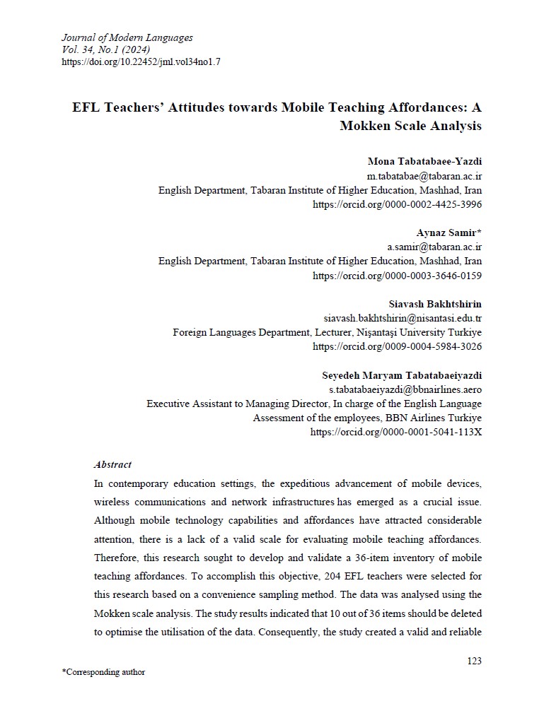 EFL Teachers’ Attitudes towards Mobile Teaching Affordances: A Mokken Scale Analysis