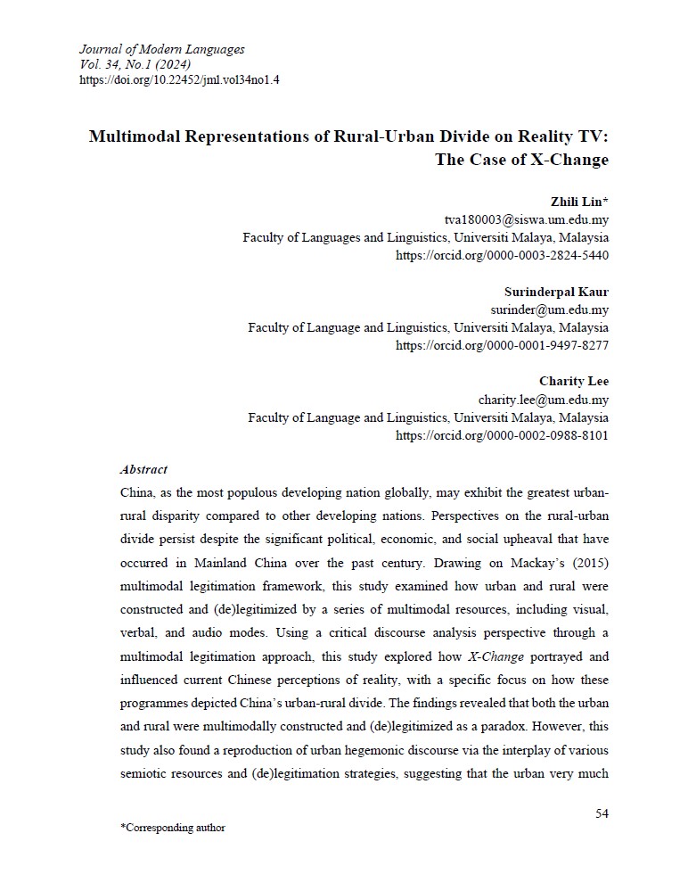 Multimodal Representations of Rural-Urban Divide on Reality TV: The Case of X-Change